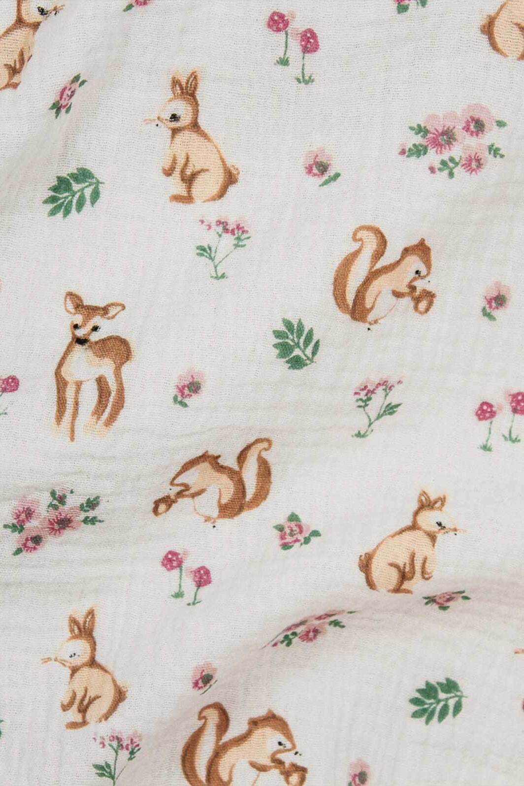 Squirrel & Deer Double Gauze Ecru / Brown