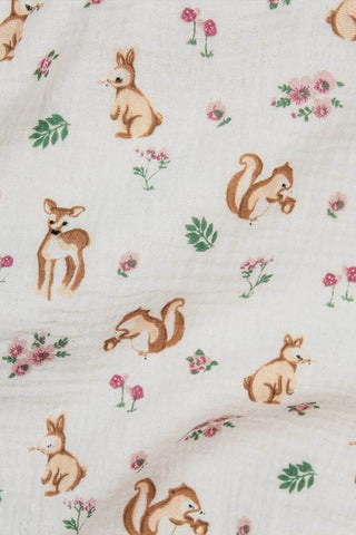 Squirrel & Deer Double Gauze Ecru / Brown