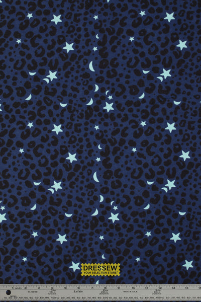 Stars & Spots Flannelette Navy / Aqua / Black