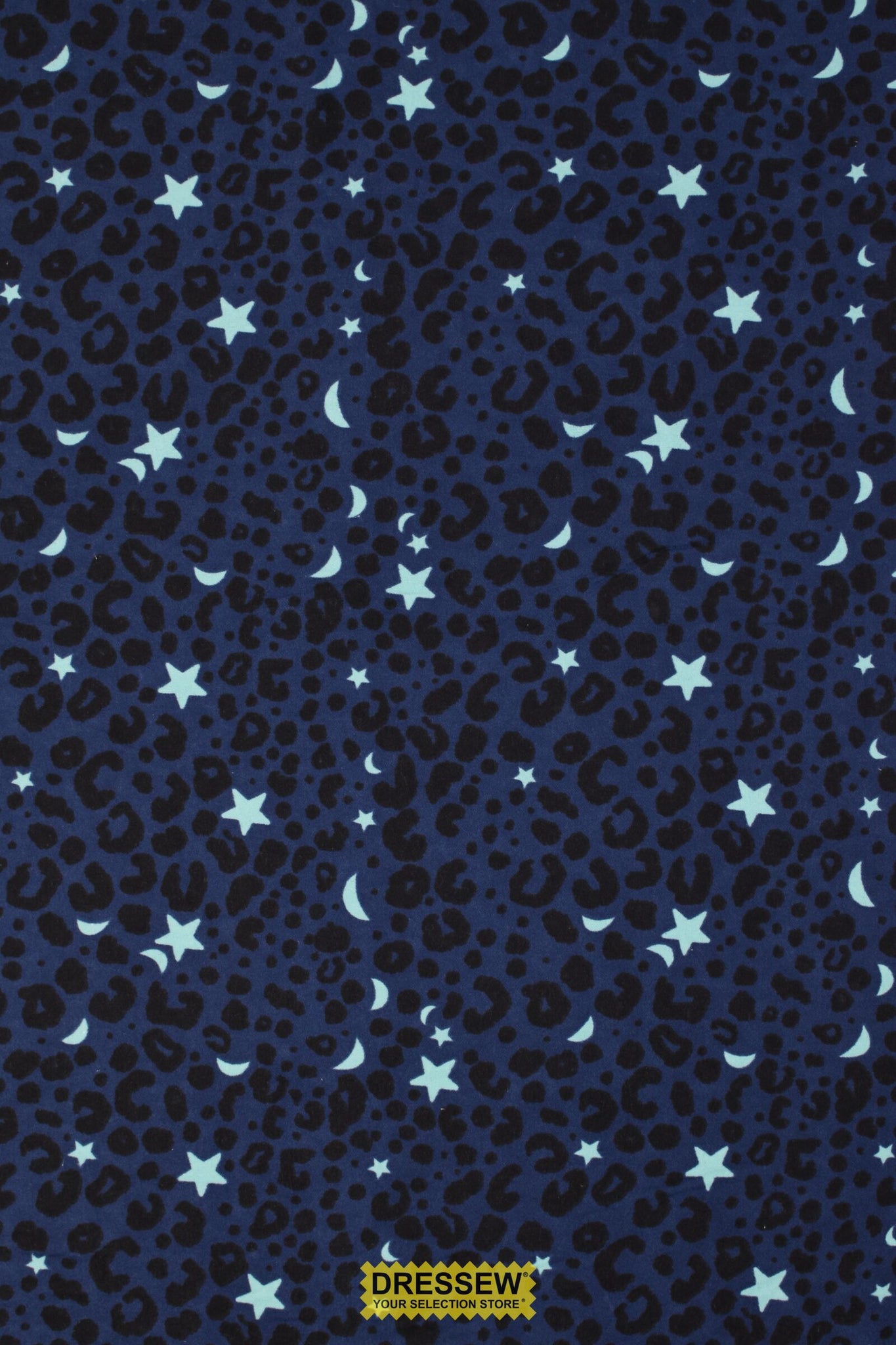 Stars & Spots Flannelette Navy / Aqua / Black
