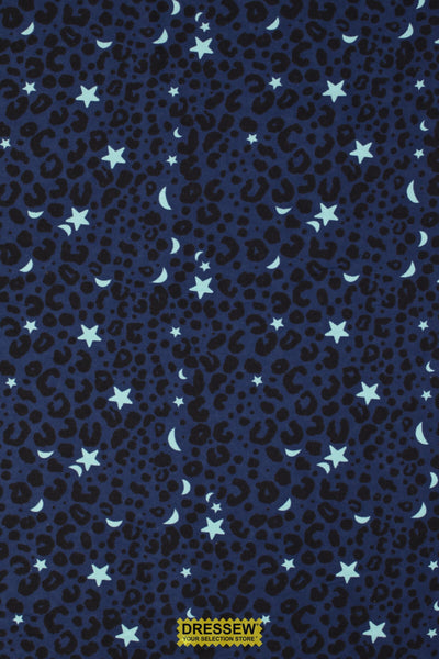 Stars & Spots Flannelette Navy / Aqua / Black