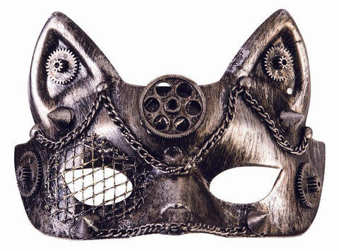 Steampunk Cat Mask Antique Silver