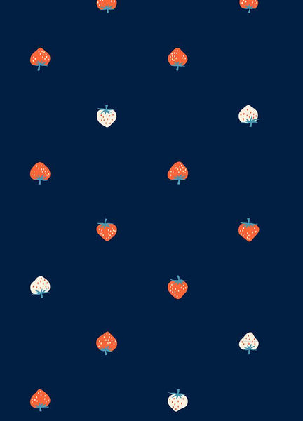 Strawberry Lawn Allover By Kimberly Kight Of Ruby Star Society For Moda Canvas Navy