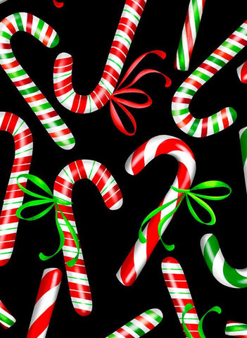 Sweet Holidays Candy Canes & Bows By Kanvas Studio For Benartex Digital Black