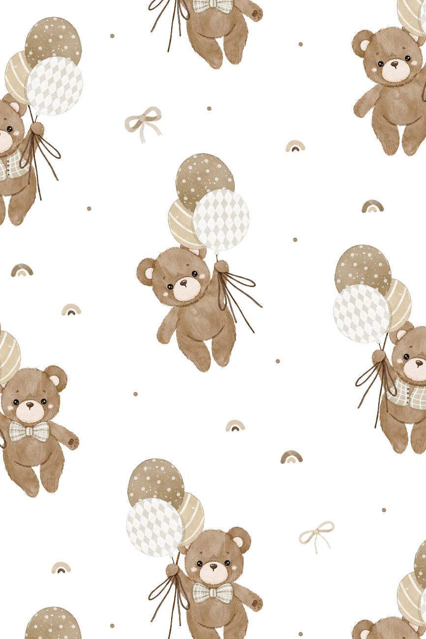 Teddy Bear's Adventures Flannel White