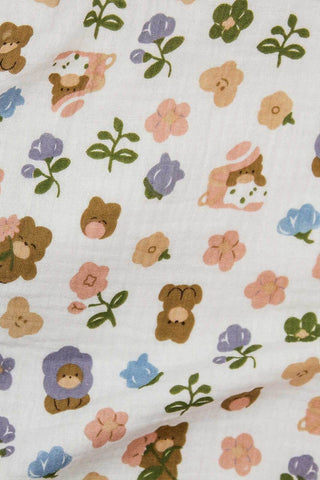 Teddy Flower Double Gauze Ecru / Multi