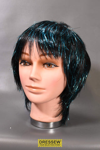 Tinsel Rocker Wig Black / Metallic Blue