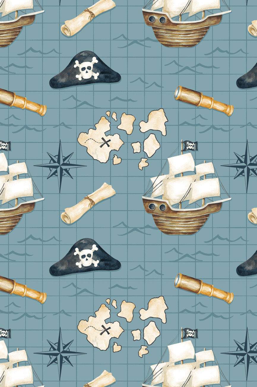 Treasure Map Flannel Blue