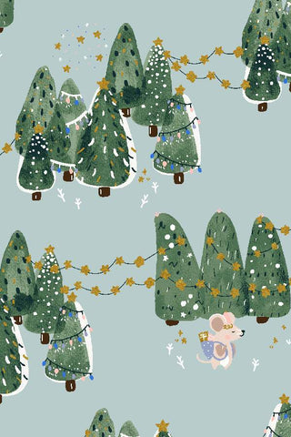 Twas The Night Before Catmas Baby It's Cold Outside By Calli And Co. For Cotton + Steel Ice Blue / Metallic