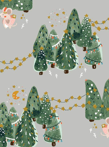 Twas The Night Before Catmas Baby, It's Cold Outside By Calli And Co. For Cotton + Steel Metallic Fog