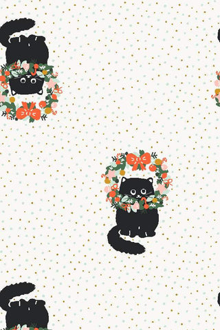 Twas The Night Before Catmas I'm Dreaming Of A White Catmas By Calli And Co. For Cotton + Steel Spearmint / Metallic