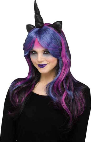 Unicorn Wig with Horn Black / Pink / Purple