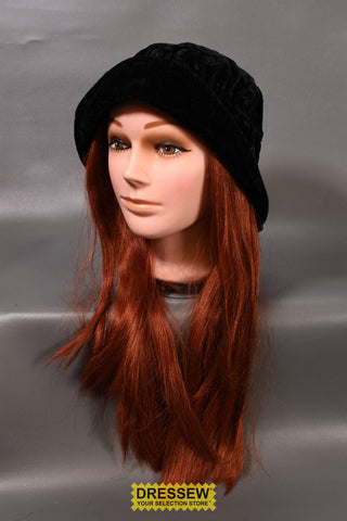 Velvet Hat with Hair Black / Auburn