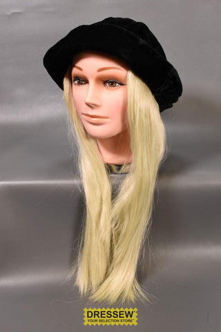 Velvet Hat with Hair Black / Blonde