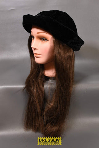 Velvet Hat with Hair Black / Brown