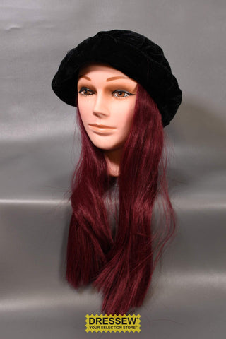 Velvet Hat with Hair Black / Burgundy