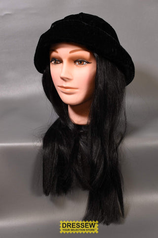 Velvet Hat with Hair Black