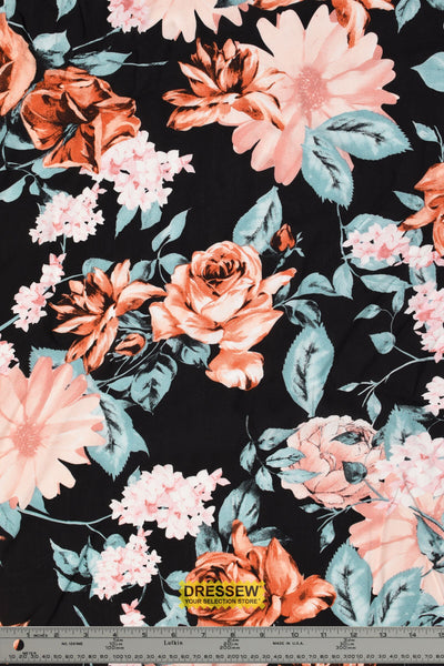 Vintage Floral Challis Black / Blush