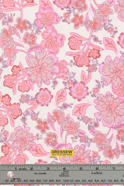 Vintage Floral Flannelette Pink Mix / White