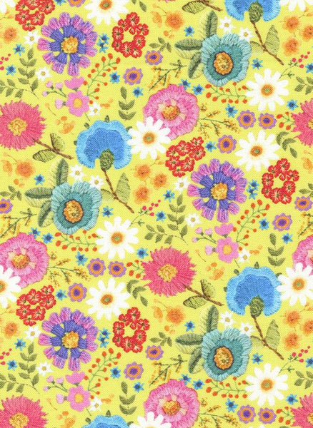 Vintage Soul Ditsy Floral Embroidery By Cathe Holden For Moda Chartreuse