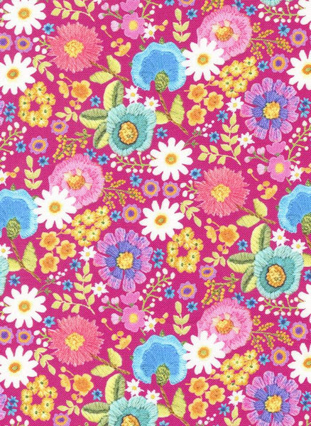 Vintage Soul Ditsy Floral Embroidery By Cathe Holden For Moda Hot Pink