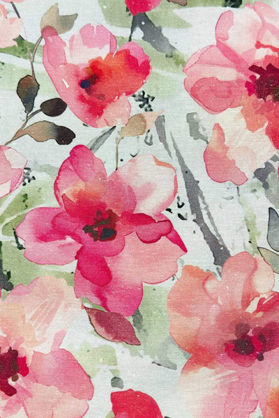 Watercolour Flower Linen Blend Ecru / Coral