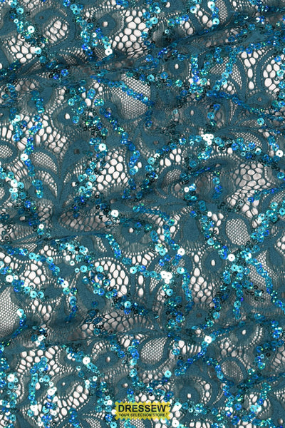 Waves Sequin Lace Teal / Turquoise