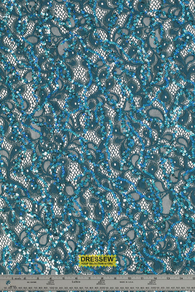 Waves Sequin Lace Teal / Turquoise