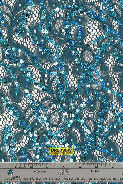 Waves Sequin Lace Teal / Turquoise