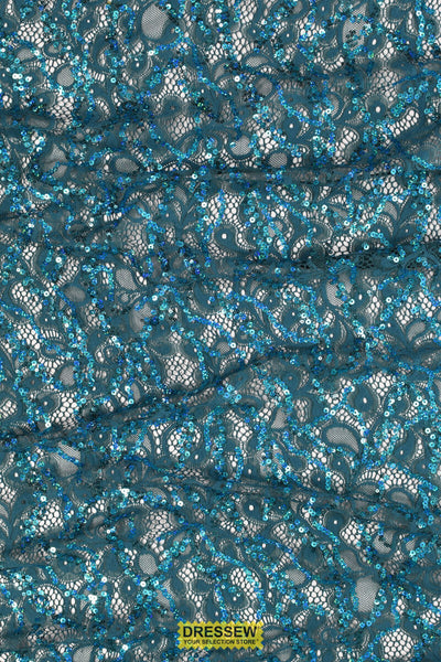Waves Sequin Lace Teal / Turquoise