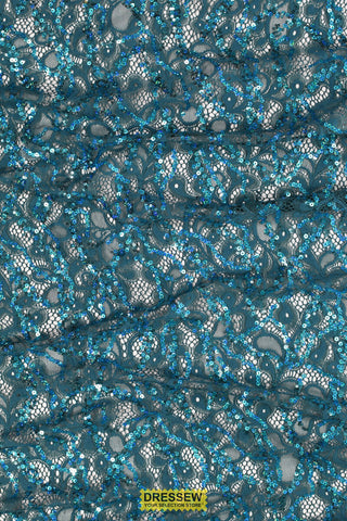 Waves Sequin Lace Teal / Turquoise