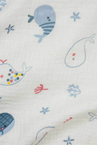 Whale Double Gauze White / Blue