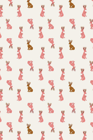 Whimsy And Lore Jack-A-Lope By Vincent Desjardins For RJR Fabrics Ecru / Pink