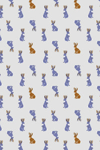 Whimsy And Lore Jack-A-Lope By Vincent Desjardins For RJR Fabrics Light Grey / Blue