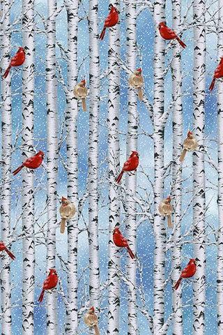 Whispering Woods Birds in Trees Blue / Silver