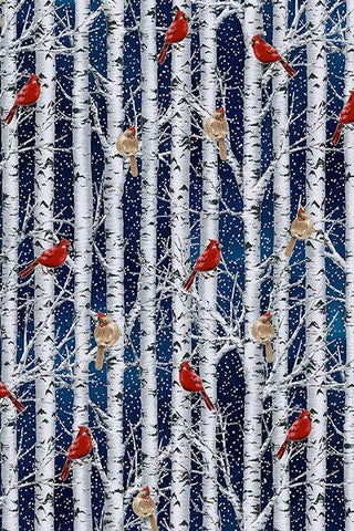 Whispering Woods Birds in Trees Navy / Silver