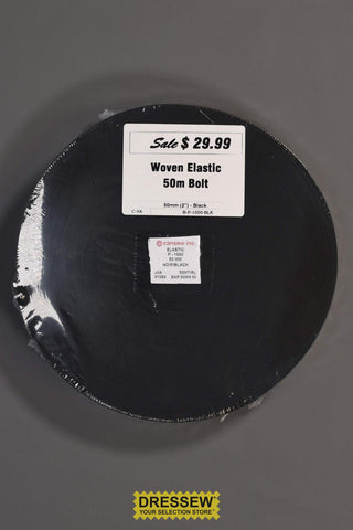 Woven Elastic - 50m Bolt - 50mm (2") Black