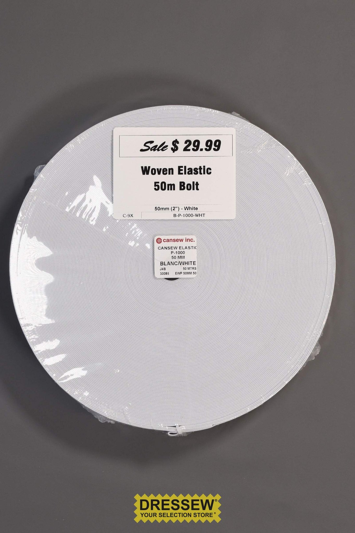 Woven Elastic - 50m Bolt - 50mm (2") White