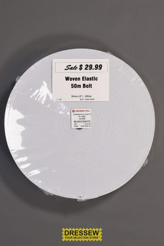 Woven Elastic - 50m Bolt - 50mm (2") White