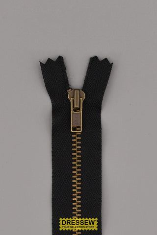 YKK #4.5 Antique Brass Closed End Zipper 15cm (6") Black