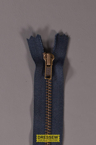 YKK #4.5 Antique Brass Closed End Zipper 15cm (6") Navy