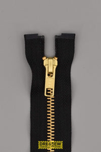 YKK #5 Brass Separating Zipper 25cm (10") Black
