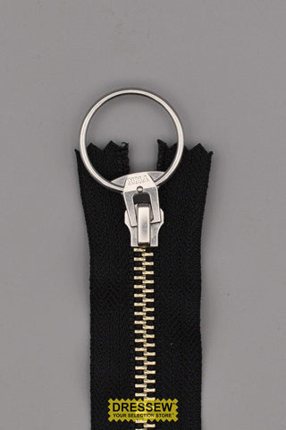 YKK #5 Nickel Medium Closed End Zipper with Ring Pull 8" Black