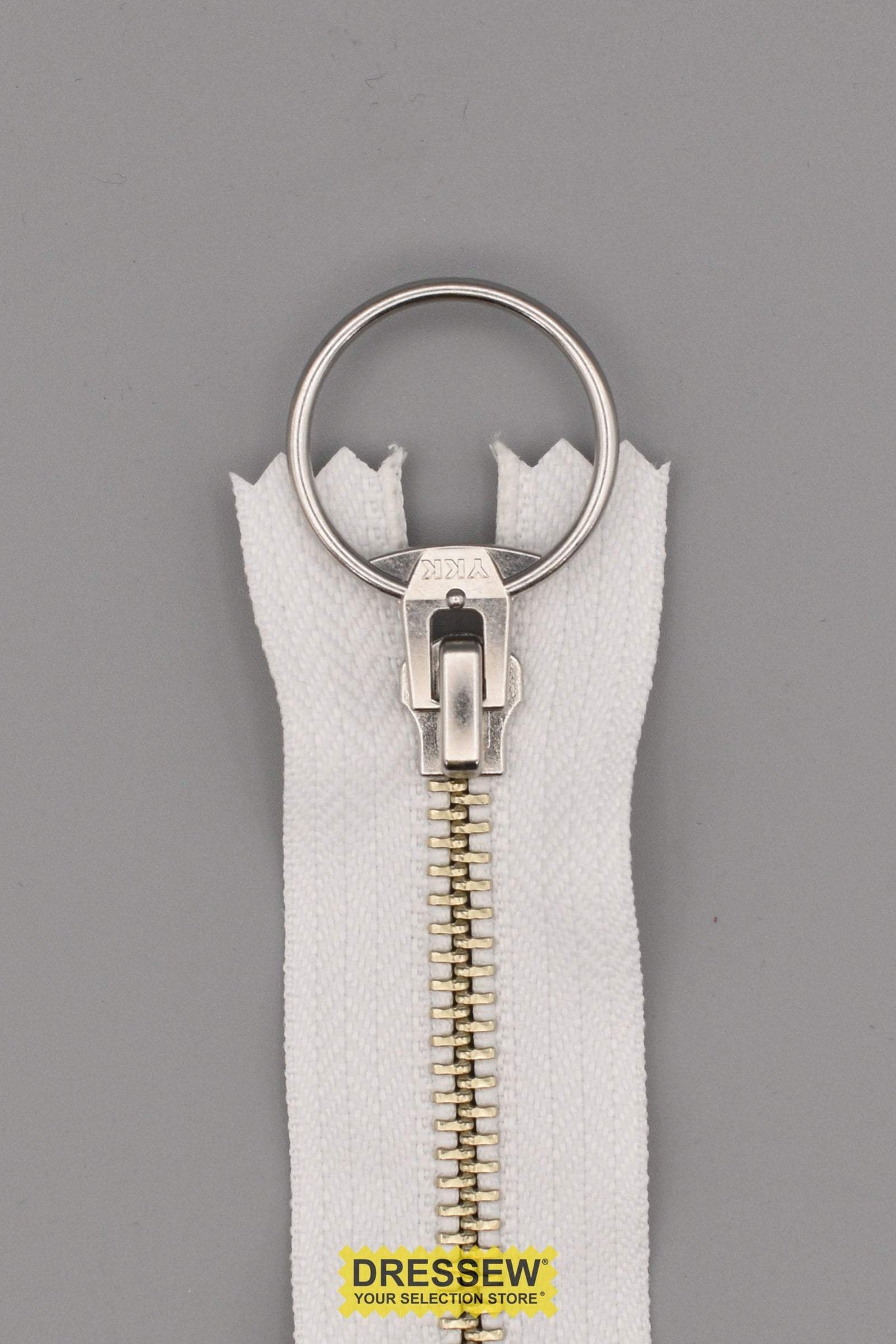 YKK #5 Nickel Medium Closed End Zipper with Ring Pull 8" White
