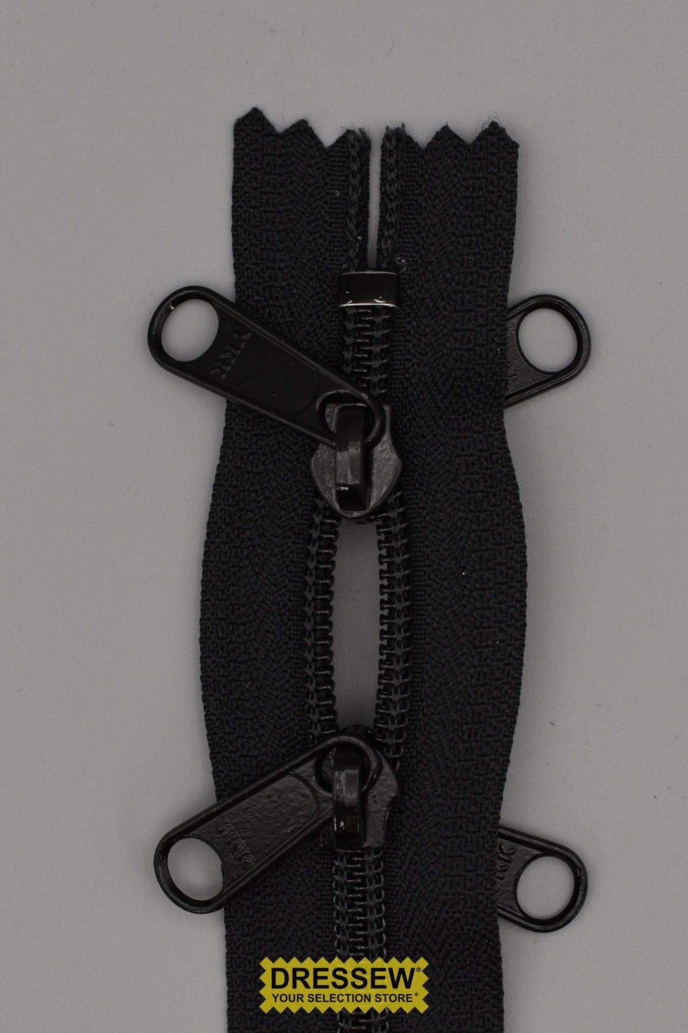 YKK #5 Nylon Coil Closed Both Ends Zipper with 2 Reversible Non-Locking Sliders 120" Black