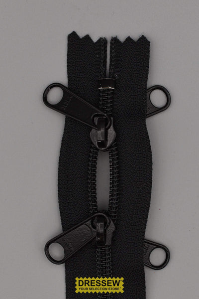 YKK #5 Nylon Coil Closed Both Ends Zipper with 2 Reversible Non-Locking Sliders 120" Black